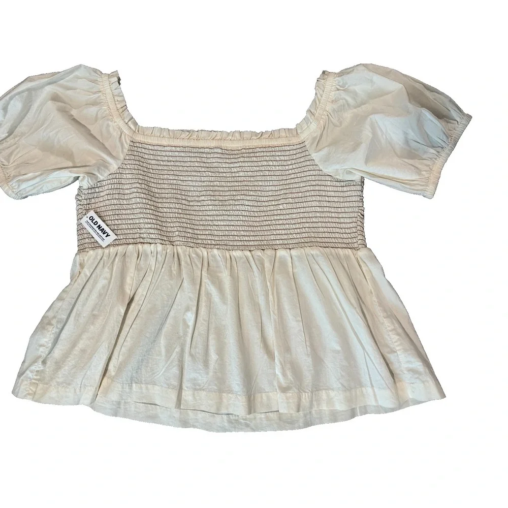 Old Navy Smocked Top Women's Size XXL Cream Peplum Waist Elastic Bodice NWT